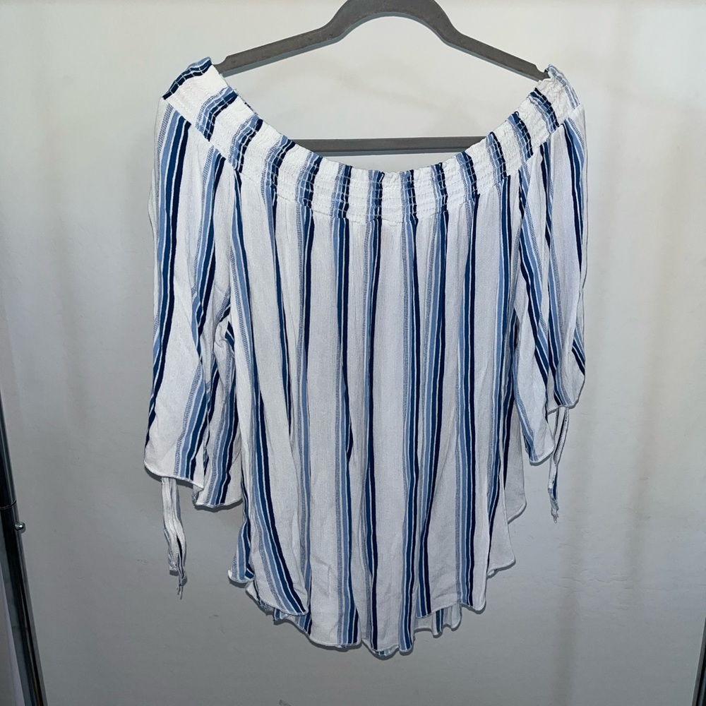 White and Blue off the shoulder top!